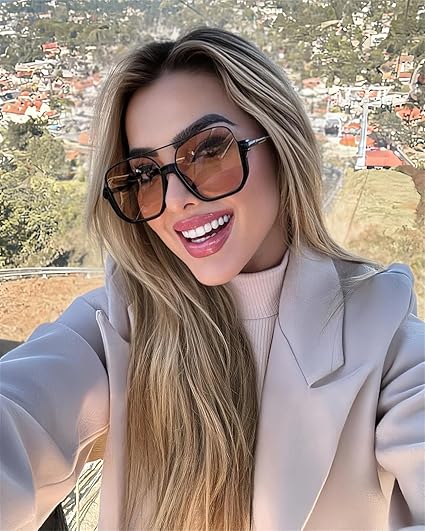 Oversized Aviator Sunglasses for Women Men Square Semi-Rimless Sun Glasses 70s Trendy Shades Pilot-style